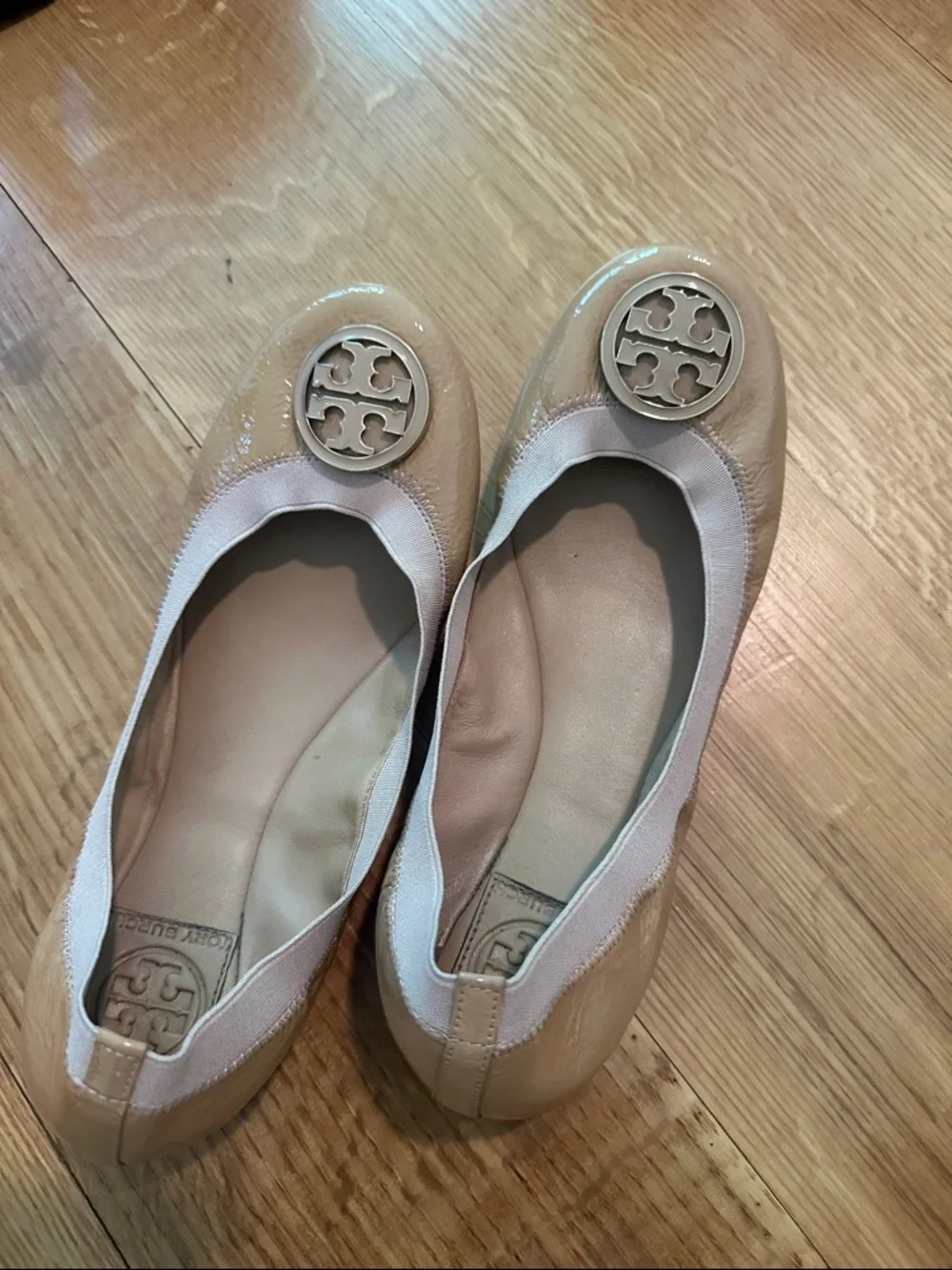 Tory Burch Nude Patent Logo Ballet Flats
